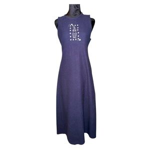90s VTG‎ Christopher Banks Kitty embroidered Maxi Dress in navy blue size Medium